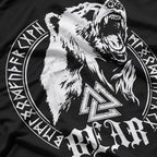 Berserker Bear Warrior: Odin's Fury, Runes, and the Valknut Symbol in Viking Lore T-Shirt