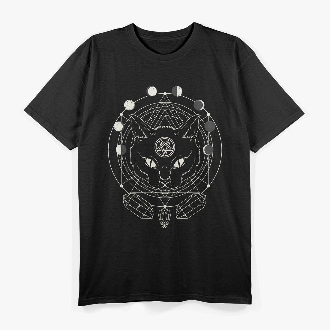 Moon Phases and Cat Pagan Witch, Wicca, and Mystical Symbolism T-Shirt
