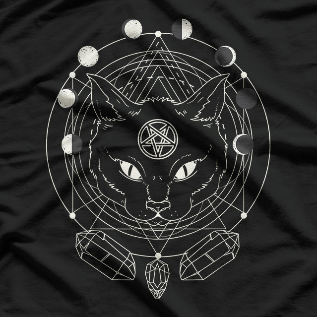 Moon Phases and Cat Pagan Witch, Wicca, and Mystical Symbolism T-Shirt