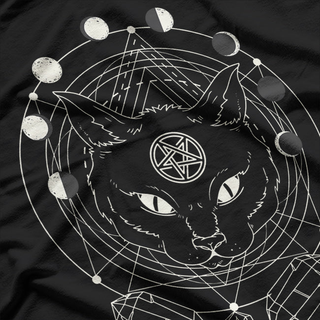 Moon Phases and Cat Pagan Witch, Wicca, and Mystical Symbolism T-Shirt