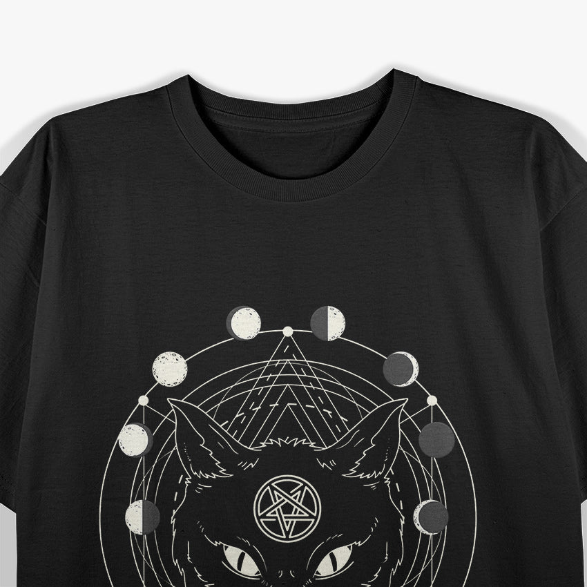 Moon Phases and Cat Pagan Witch, Wicca, and Mystical Symbolism T-Shirt