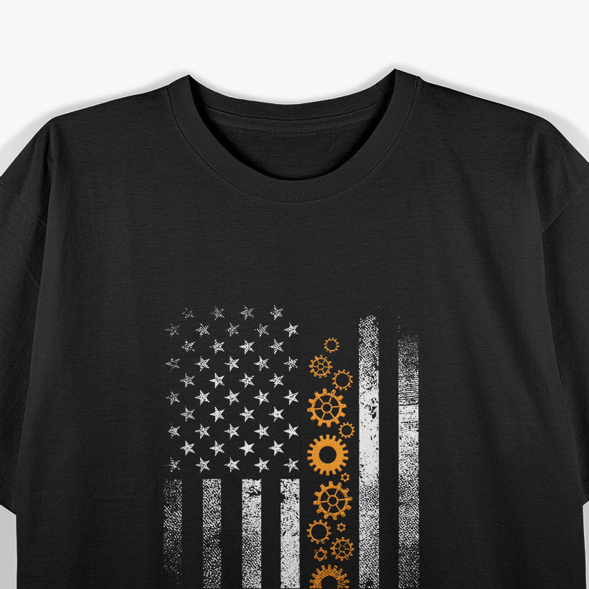 Engineering Gear Cog USA Flag Funny Mechanical Engineer Gift T-Shirt