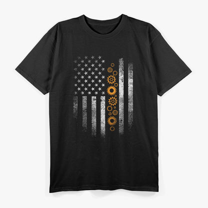 Engineering Gear Cog USA Flag Funny Mechanical Engineer Gift T-Shirt