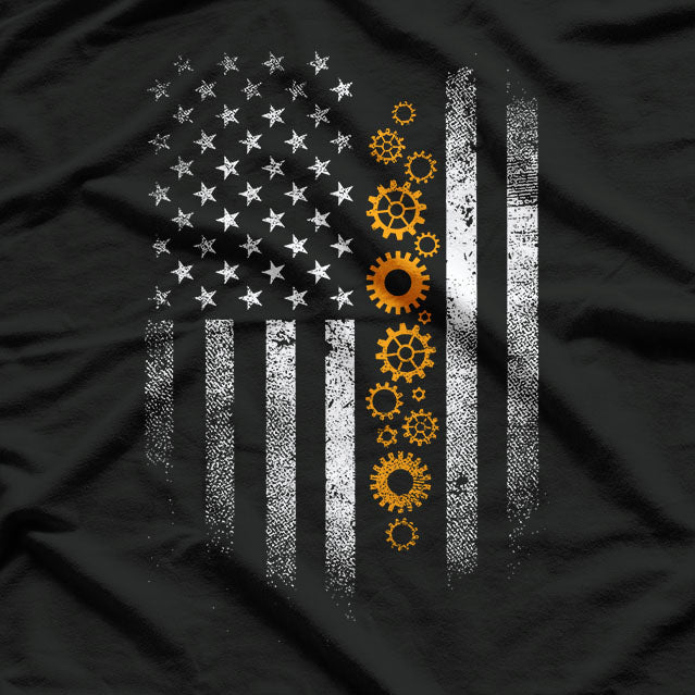 Engineering Gear Cog USA Flag Funny Mechanical Engineer Gift T-Shirt