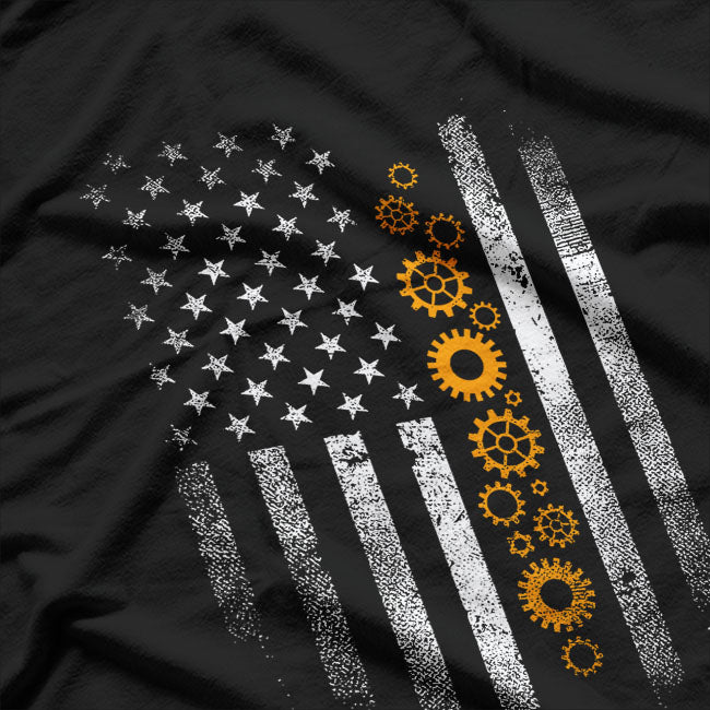 Engineering Gear Cog USA Flag Funny Mechanical Engineer Gift T-Shirt