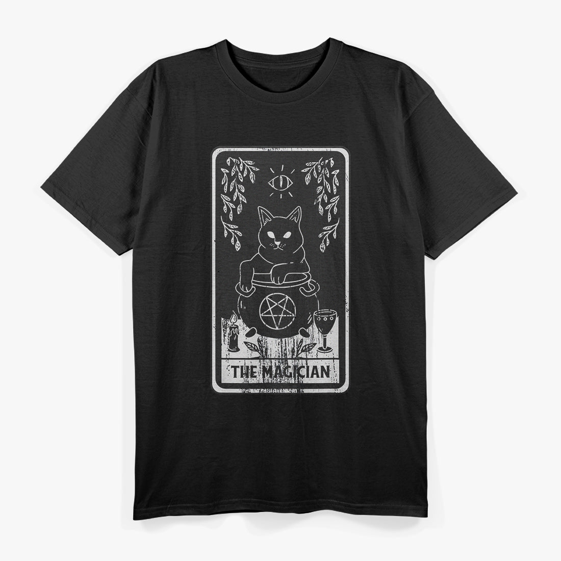 Black Cat Magician Tarot Card Mastery of Magic, Intuition, and Transformation T-Shirt