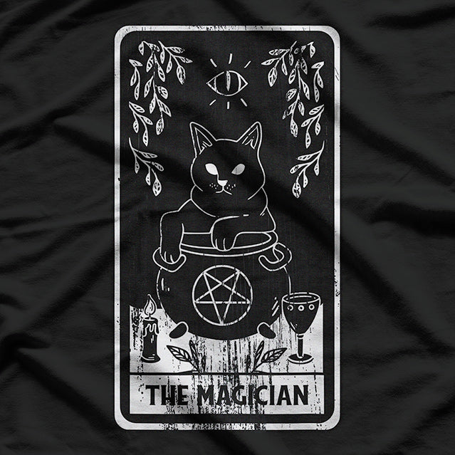 Black Cat Magician Tarot Card Mastery of Magic, Intuition, and Transformation T-Shirt