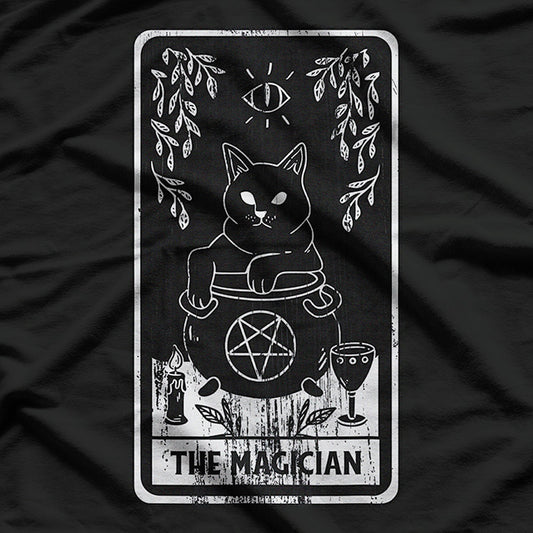 Black Cat Magician Tarot Card Mastery of Magic, Intuition, and Transformation T-Shirt