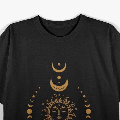 Boho Sun and Moon Celestial Crescent Moon Phases T-Shirt