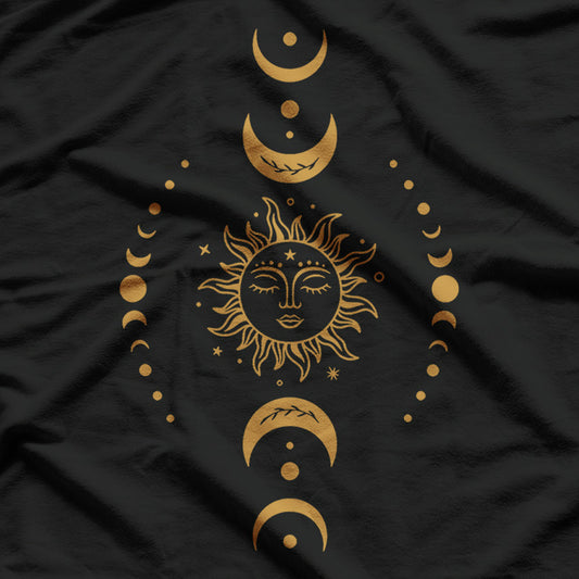 Boho Sun and Moon Celestial Crescent Moon Phases T-Shirt