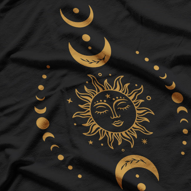 Boho Sun and Moon Celestial Crescent Moon Phases T-Shirt