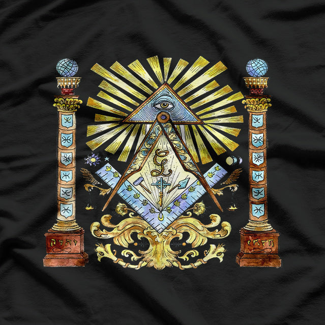 Freemason Watercolor Illustration Mysterious Illuminati Design T-Shirt