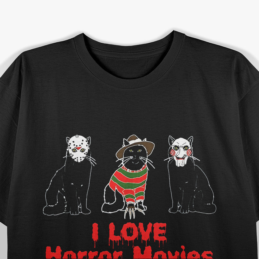 I Love Cats Graphic Black Cat Horror Movie T-Shirt