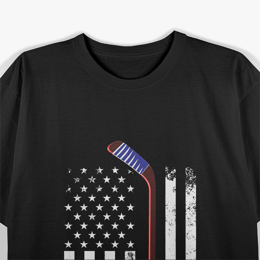 Ice Hockey with USA Flag T-Shirt