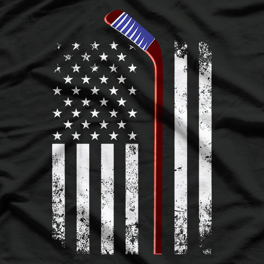 Ice Hockey with USA Flag T-Shirt