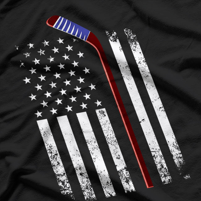 Ice Hockey with USA Flag T-Shirt