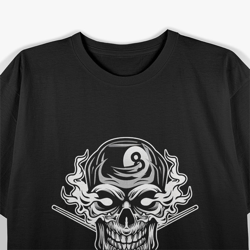 Skull Billiards Snooker Billiard 8 Ball Player Cue Sports T-Shirt