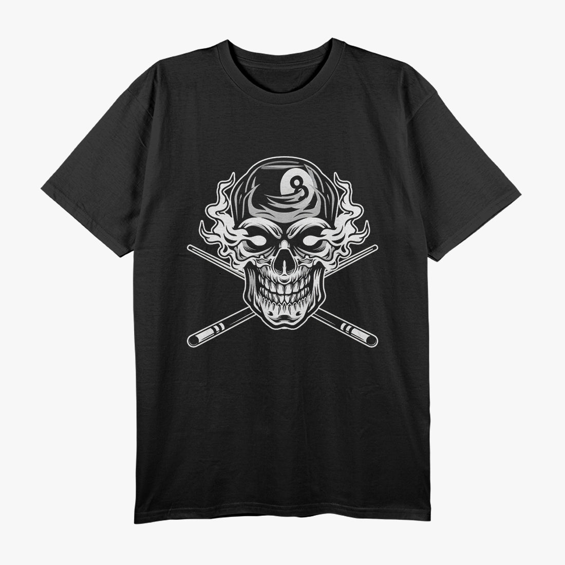 Skull Billiards Snooker Billiard 8 Ball Player Cue Sports T-Shirt