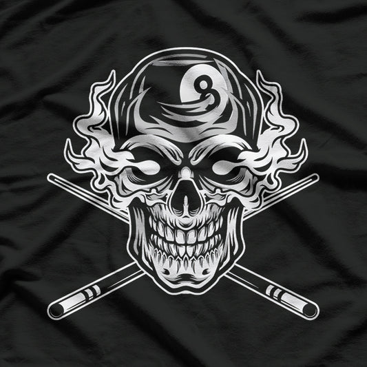 Skull Billiards Snooker Billiard 8 Ball Player Cue Sports T-Shirt