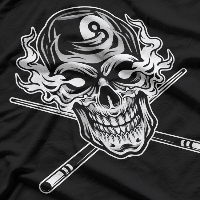 Skull Billiards Snooker Billiard 8 Ball Player Cue Sports T-Shirt