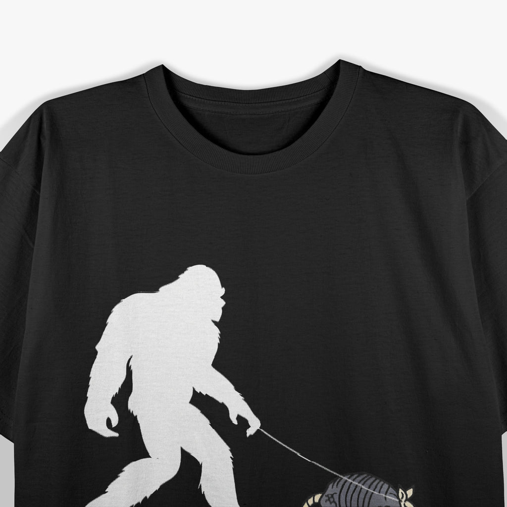 Funny Retro Bigfoot Walking An Armadillo Lovers T-Shirt