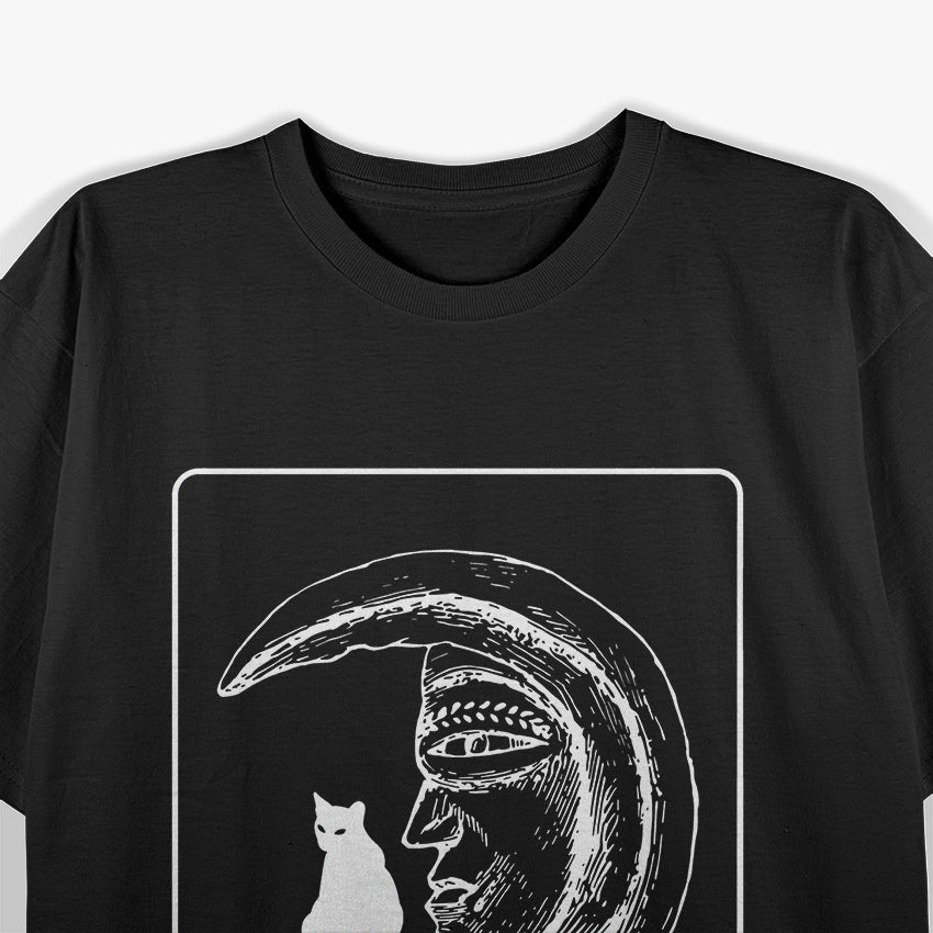 The Moon Tarot Card Black Moon and Black Cat Mystical Journey T-Shirt