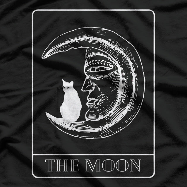 The Moon Tarot Card Black Moon and Black Cat Mystical Journey T-Shirt