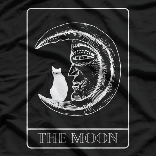 The Moon Tarot Card Black Moon and Black Cat Mystical Journey T-Shirt
