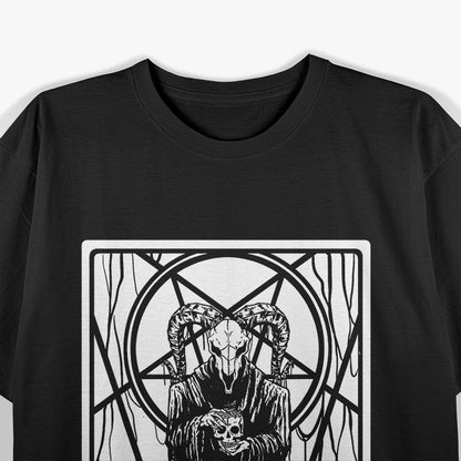 Satanic Dark Art Evil Skull, 666 Pentagram, and Baphomet Symbol of Rebellion T-Shirt