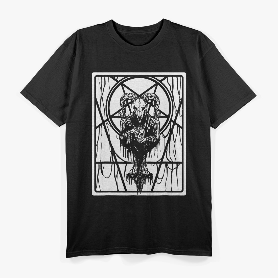 Satanic Dark Art Evil Skull, 666 Pentagram, and Baphomet Symbol of Rebellion T-Shirt