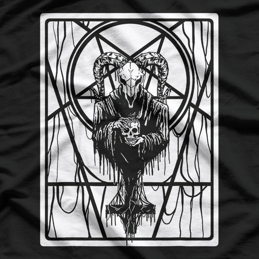 Satanic Dark Art Evil Skull, 666 Pentagram, and Baphomet Symbol of Rebellion T-Shirt