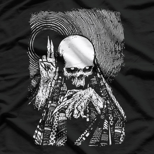 Satanic Priest Grim Reaper, Lucifer, and Occult Gothic Symbolism T-Shirt