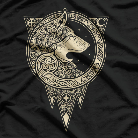 Vintage Vikings & Celtic Mythology Fenrir Wolf and Runes T-Shirt