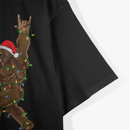 Santa Bigfoot Christmas Lights, Rock, and Sasquatch Fun T-Shirt