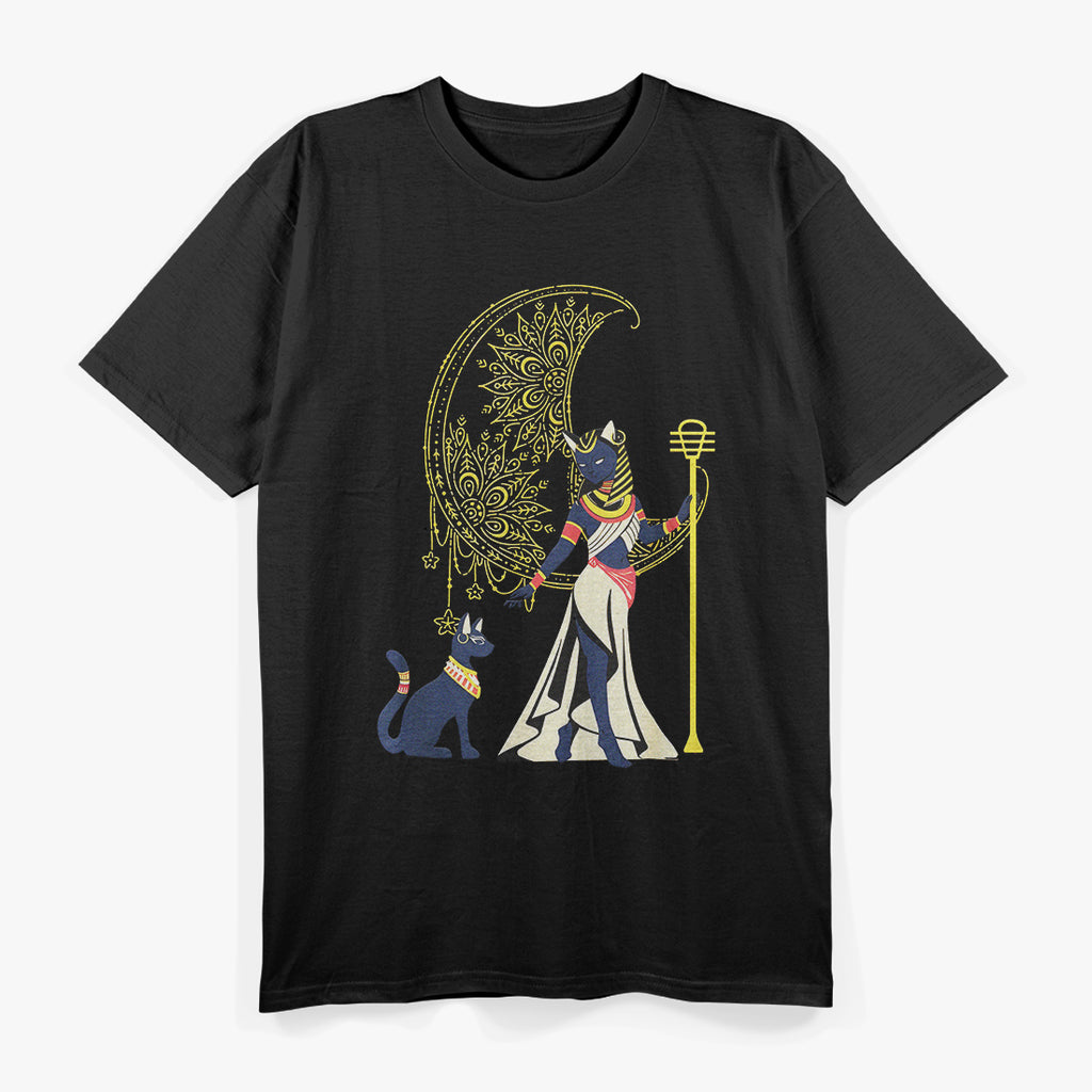Ancient Egyptian Cat Goddess - Bastet and the Crescent Moon T-Shirt