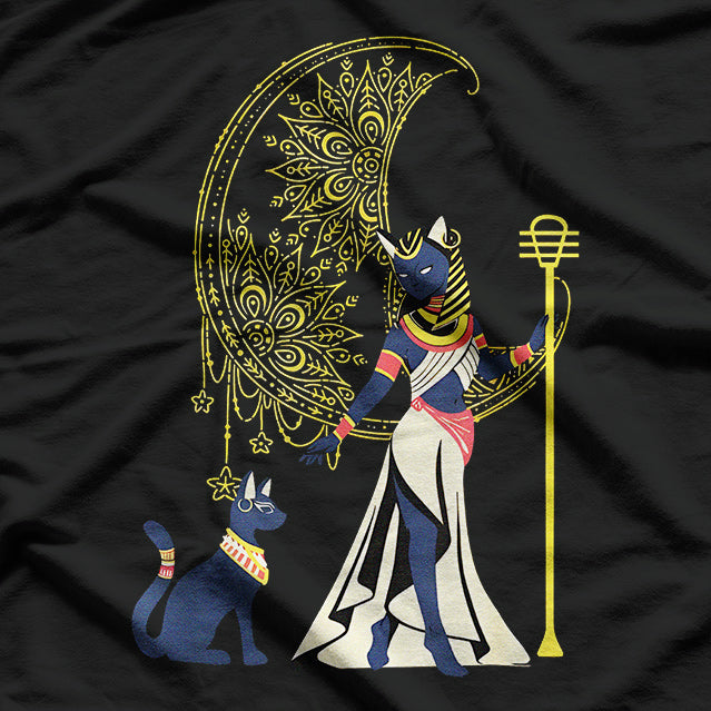 Ancient Egyptian Cat Goddess - Bastet and the Crescent Moon T-Shirt
