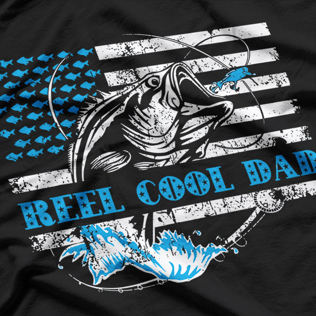 Fishing Stuff For Fathers Day, Reel Cool Dad American Flag T-Shirt