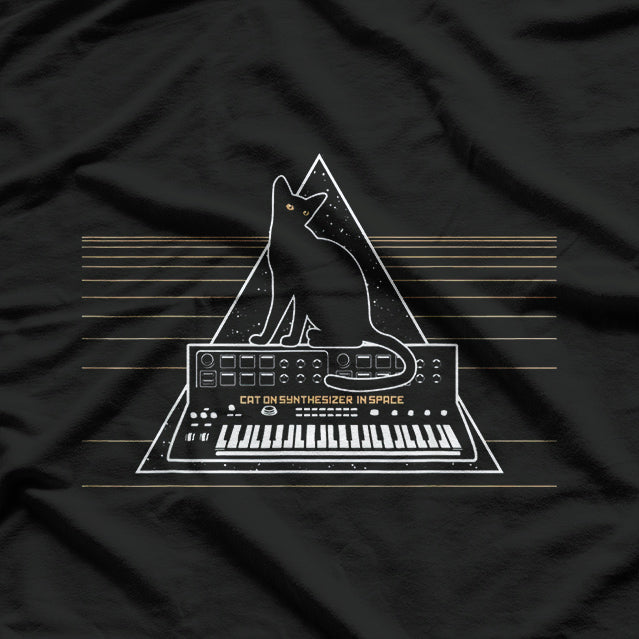 Cats on Synthesizers in Space Black T-shirt