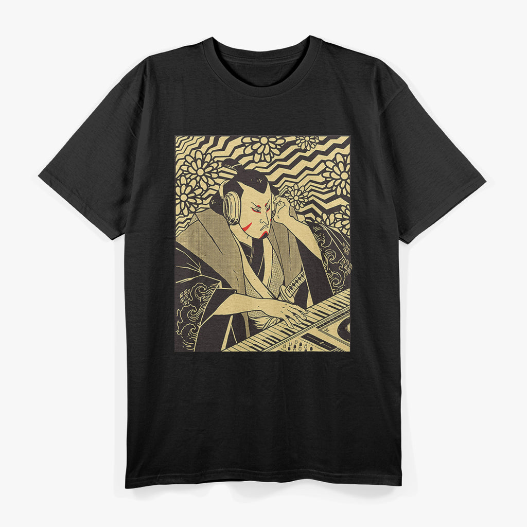 Synths & Samurai: Techno Music Meets Funny Synthesizer Warrior T-Shirt