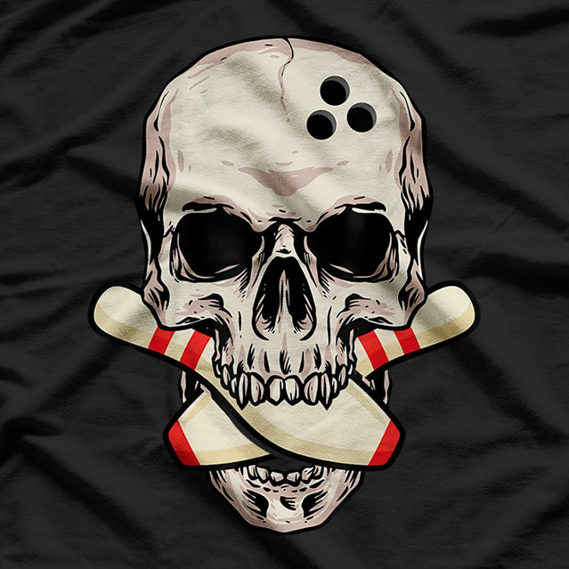 Bowling Pins Retro Skull Skeleton Head Bowling Ball T-Shirt