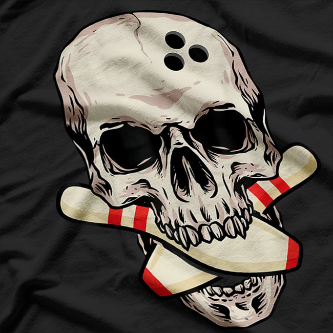 Bowling Pins Retro Skull Skeleton Head Bowling Ball T-Shirt