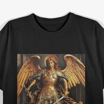 Dark Gold Saint Michael the Archangel Heavenly Warrior in Majestic Detail T-Shirt