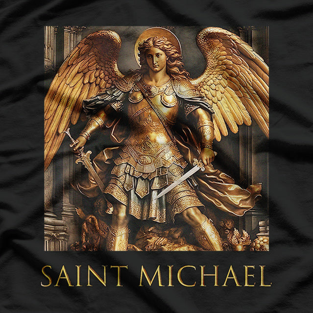 Dark Gold Saint Michael the Archangel Heavenly Warrior in Majestic Detail T-Shirt