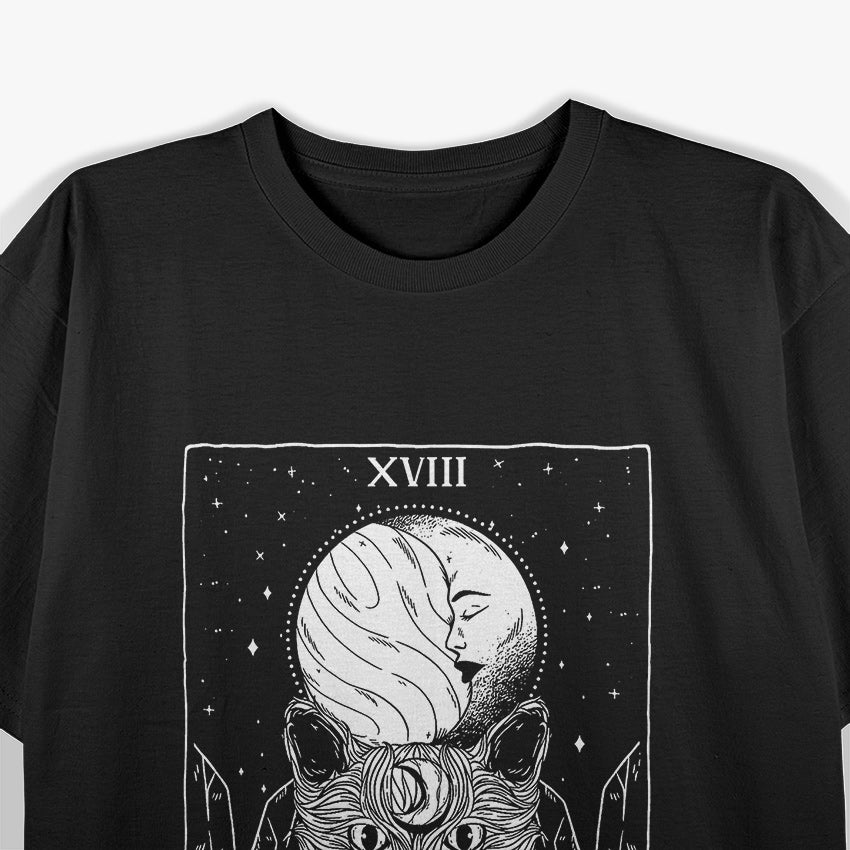 Tarot Card Crescent Moon, Cat, and Spooky Witch Occult T-Shirt