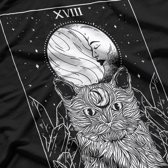 Tarot Card Crescent Moon, Cat, and Spooky Witch Occult T-Shirt