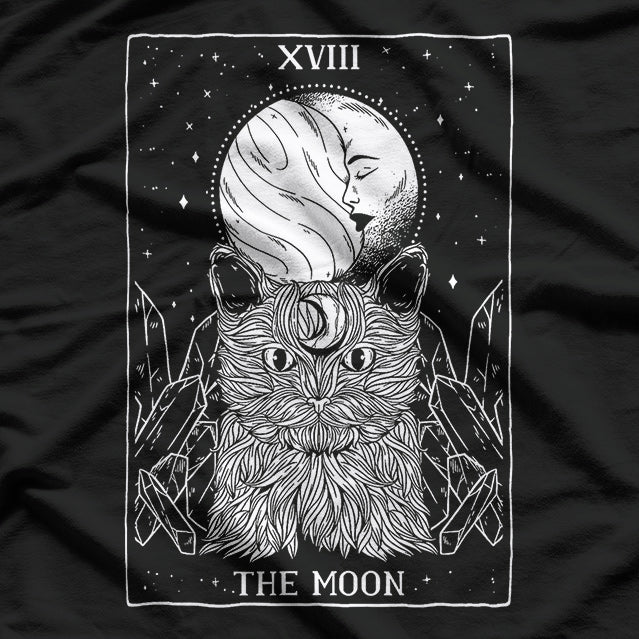 Tarot Card Crescent Moon, Cat, and Spooky Witch Occult T-Shirt