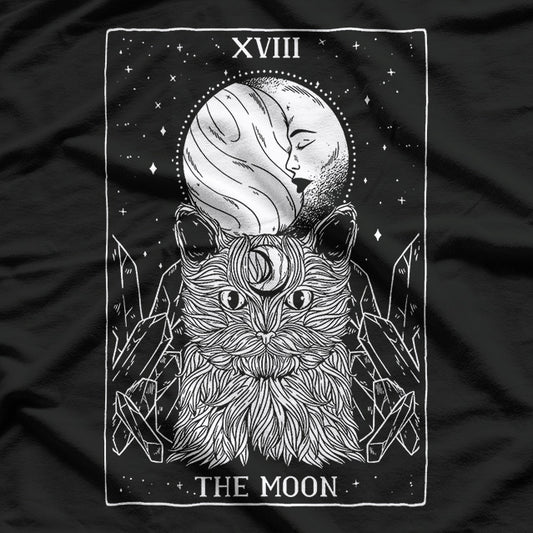 Tarot Card Crescent Moon, Cat, and Spooky Witch Occult T-Shirt