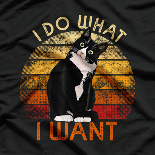 Cat I Do What I Want Tuxedo Cat Cute Retro T-Shirt