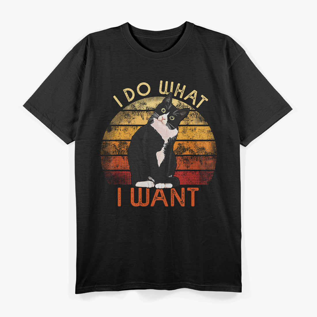 Cat I Do What I Want Tuxedo Cat Cute Retro T-Shirt