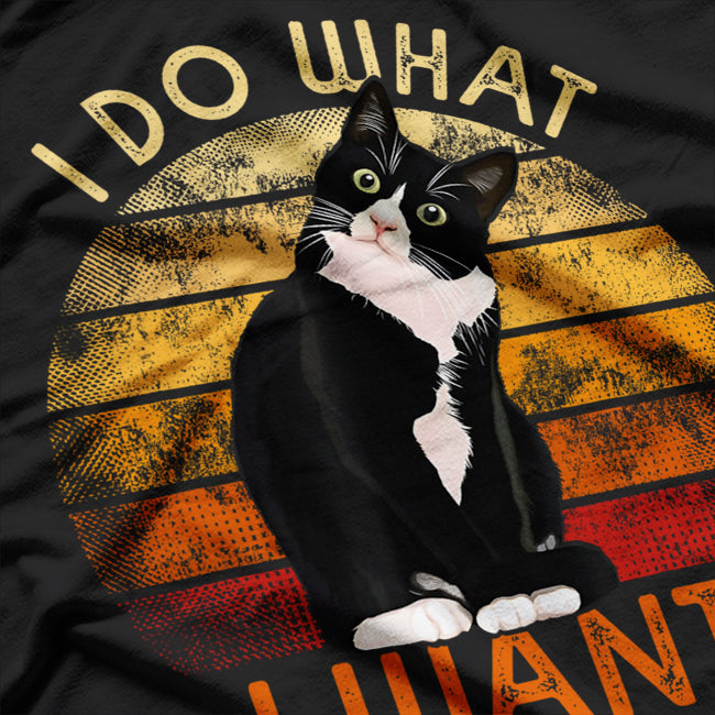 Cat I Do What I Want Tuxedo Cat Cute Retro T-Shirt